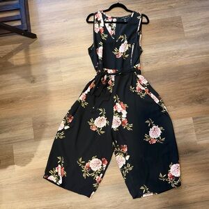 New Look Floral Black Jumpsuit Plus 18 Tie Belt Waist, Fitted Look, Pockets